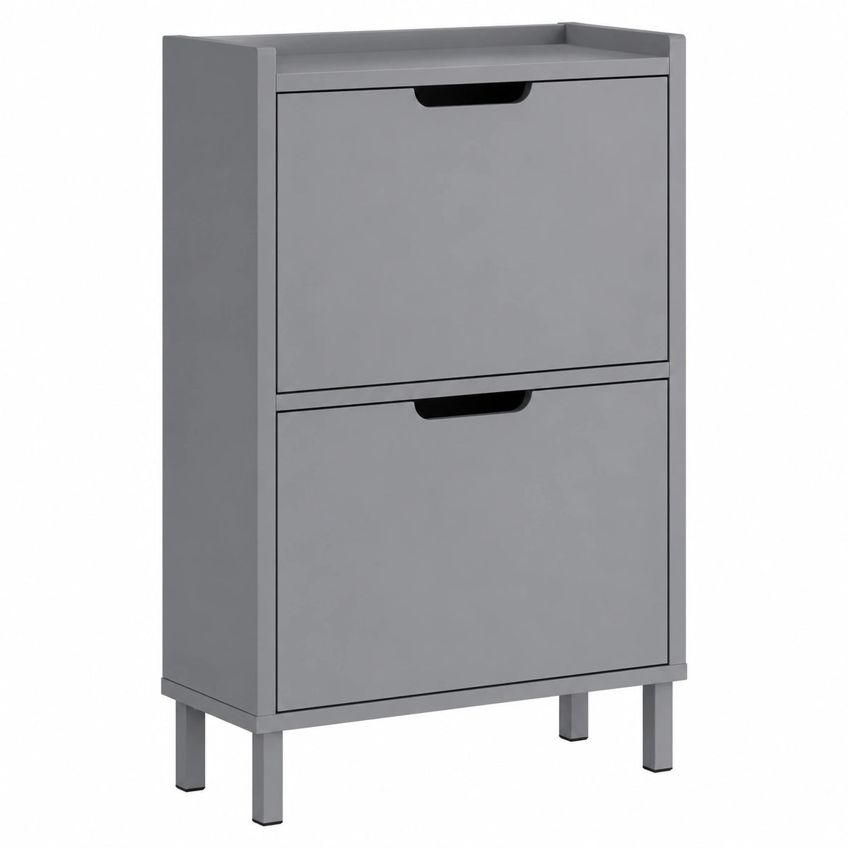 Schmaler Schuhschrank mit Klappen, platzsparend, hellgrau, 50x90x19cm