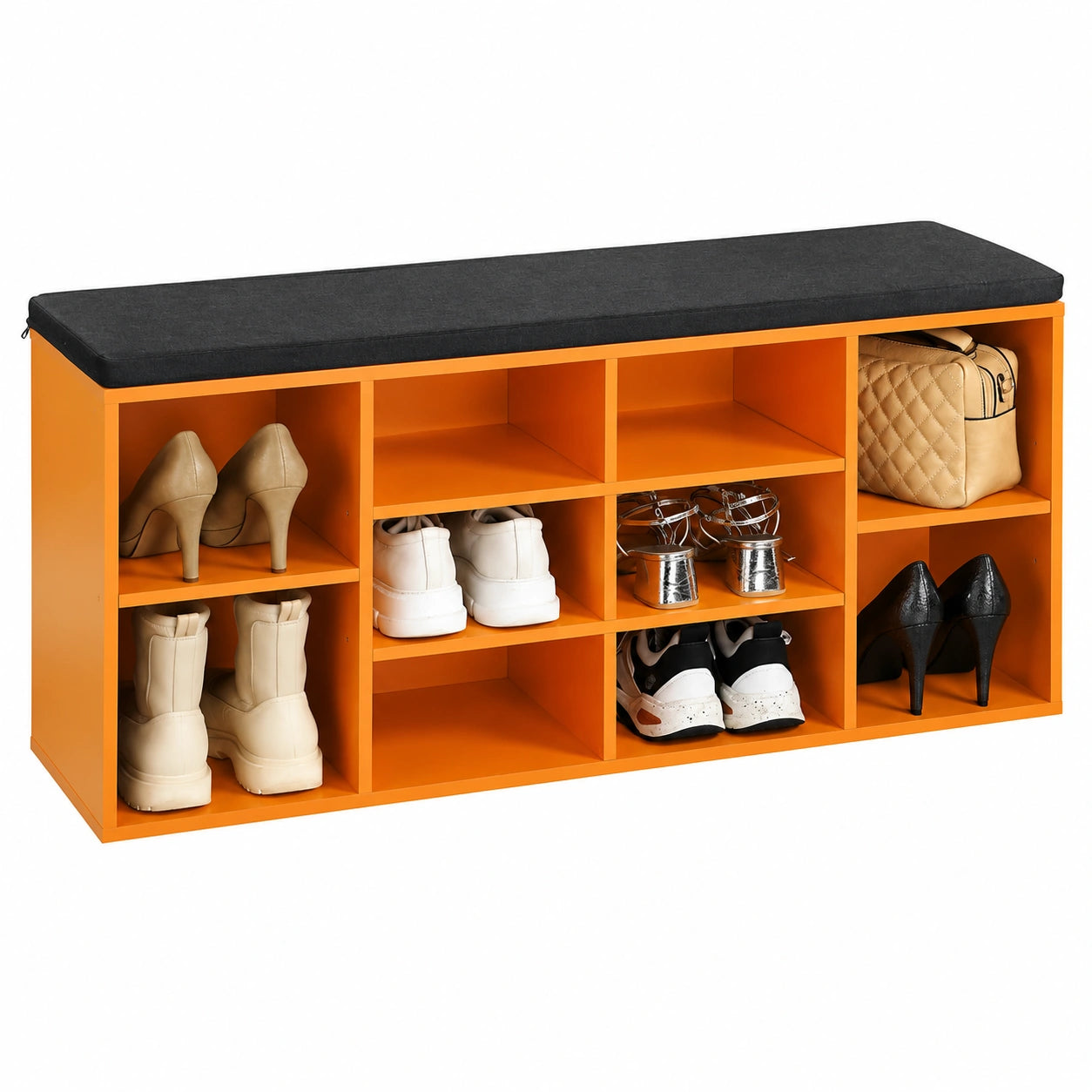 Kesper Schuhschrank mit Polster, Spanplatte furniert, 103,5 x 48 x 29,5 cm, Orange/Schwarz
