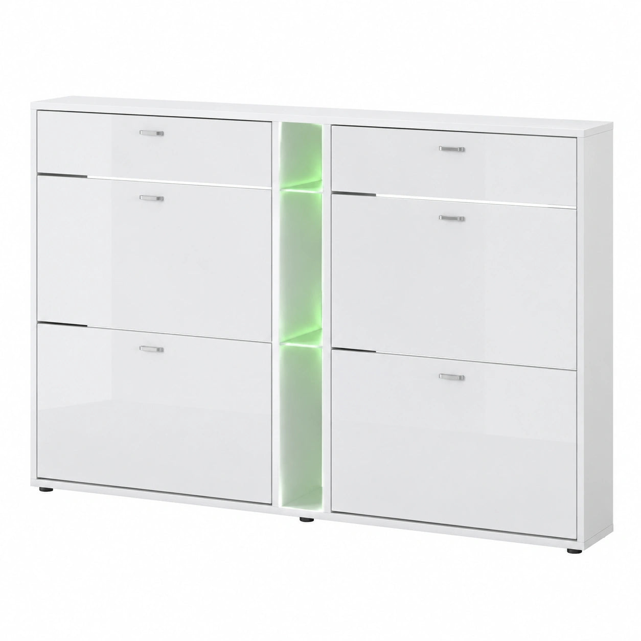 Schuhschrank mit LED-Beleuchtung, Weiß Matt und Hochglanz, 155,5x95x28 cm