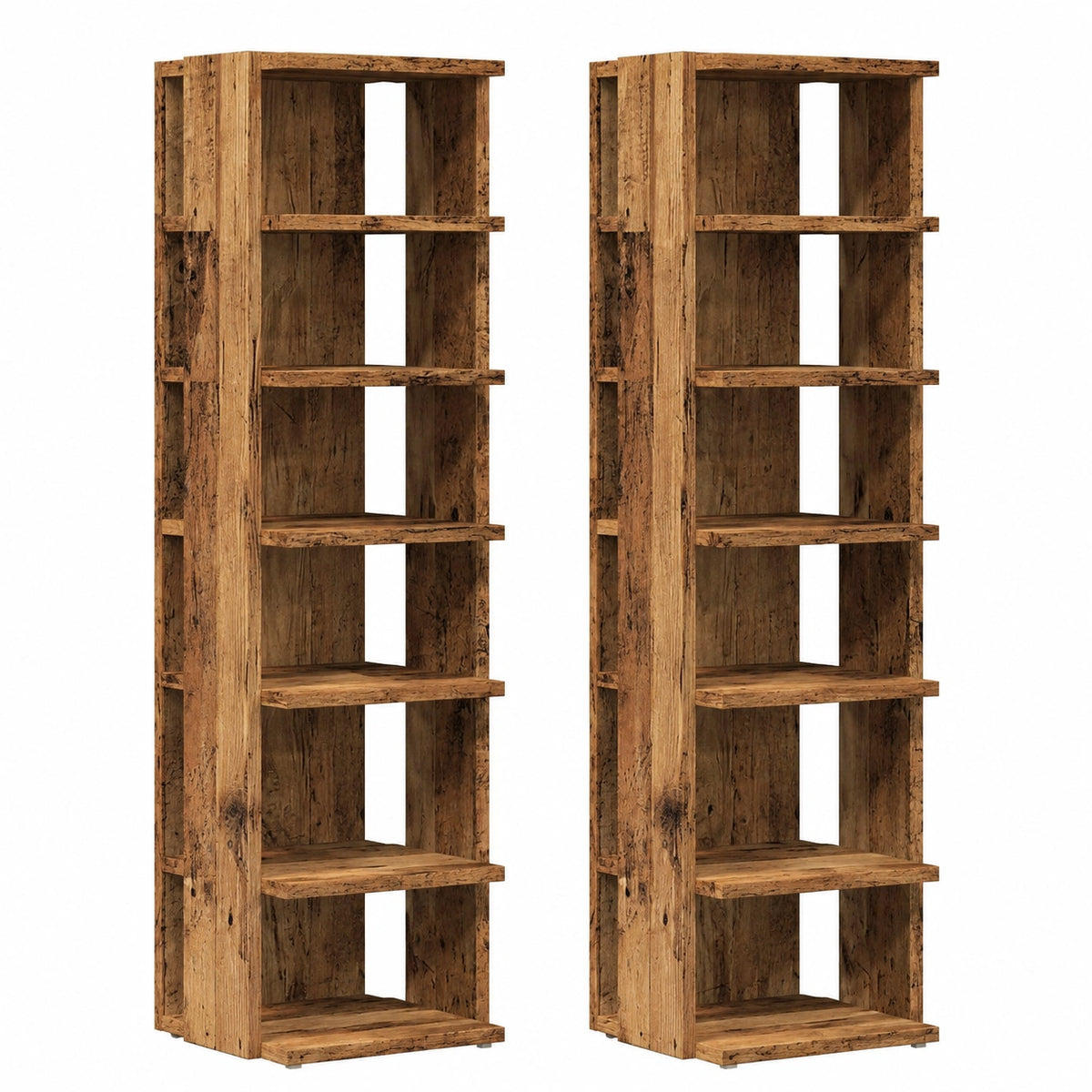 Holzschuhschrank mit 6 Fächern, 2er-Set, Altholz-Design