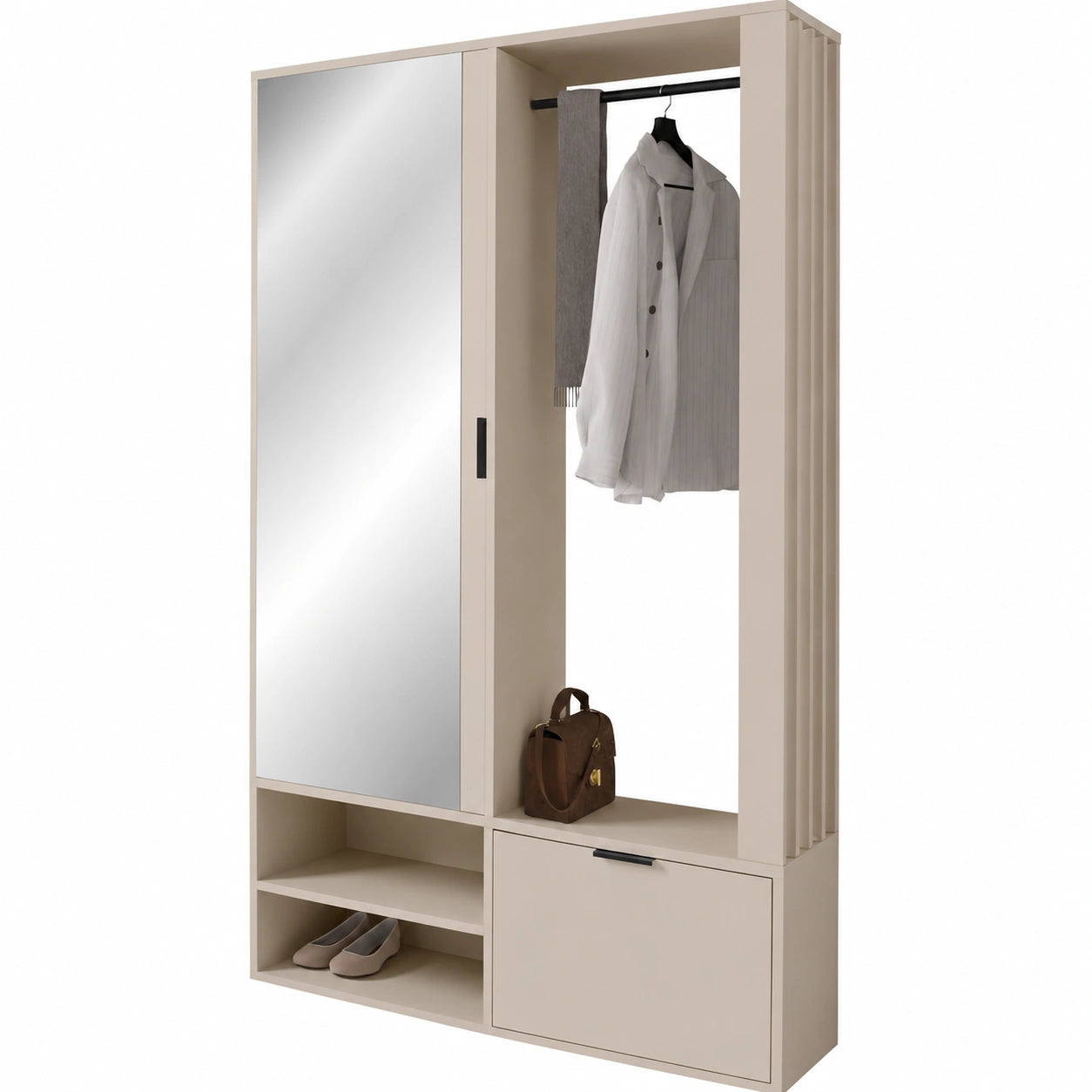 Komplettes Garderoben-Set Raldento mit Spiegel und Schuhschrank in Kaschmir