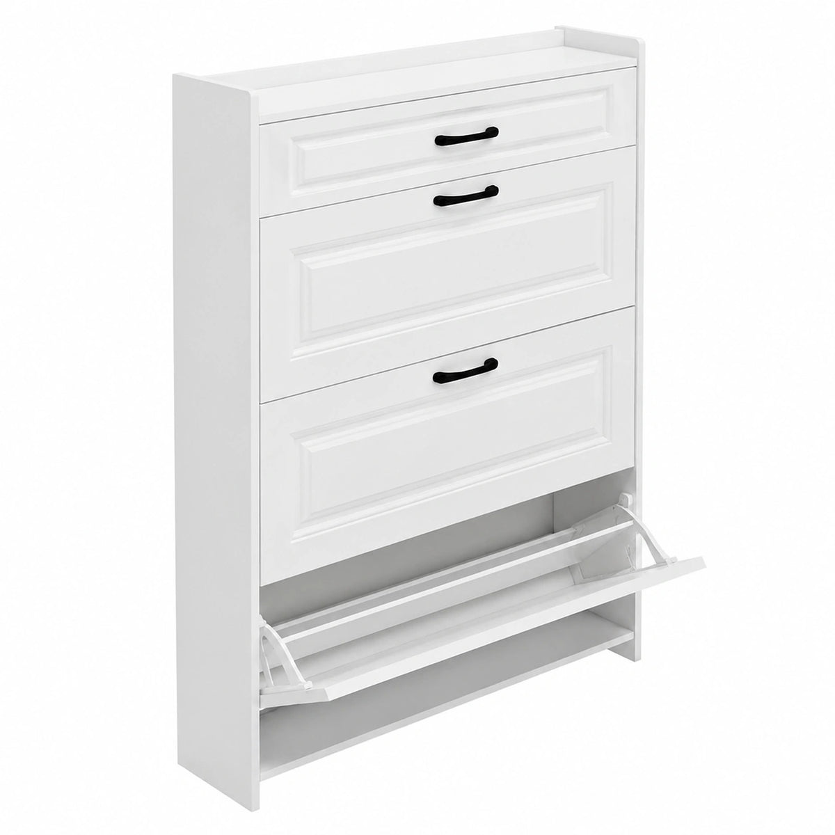 Schuhschrank mit Klappsystem, schlankes Design in Weiß, ideal für Flur, Schlafzimmer und Wohnzimmer