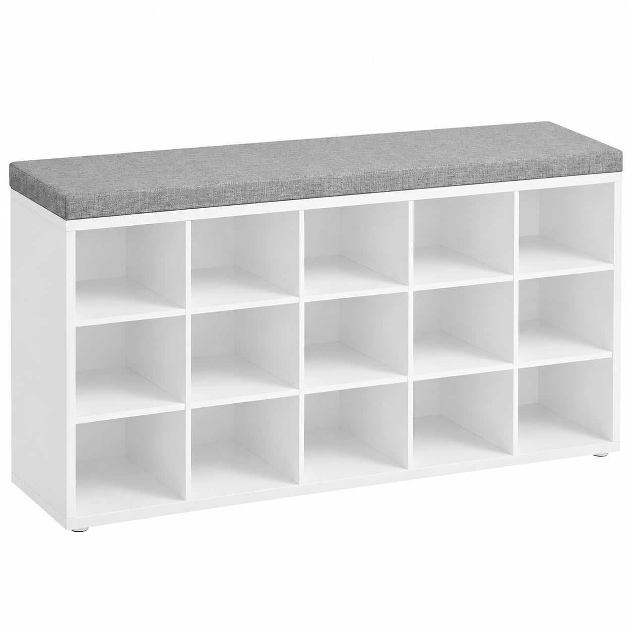 VASAGLE Schuhbank mit Kissen, 15 Fächer, platzsparend, Flur und Wohnzimmer, 105 x 48 x 30 cm, Weiß-Grau