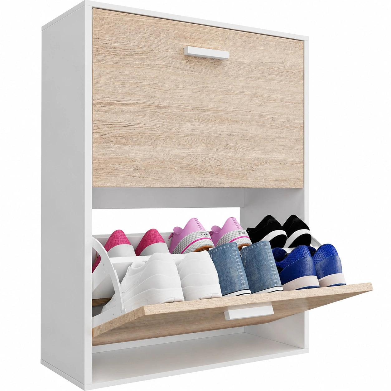 CASABEL Schuhschrank mit Platz für 12 Paar – Kompakte Aufbewahrungseinheit für Flur – 60 x 24 x 80 cm – Helles Holz und weißer Rahmen