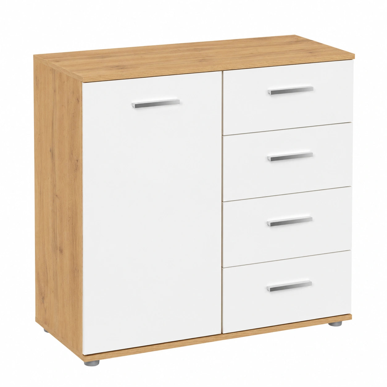 CARO-Möbel Sideboard Chicago in Eiche Wotan/Weiß mit Tür und Schubladen