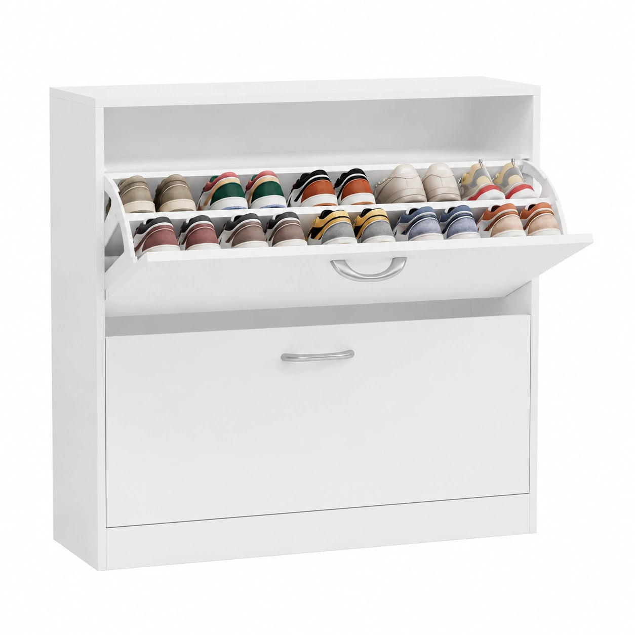 FirFurd Schuhschrank weiß mit Kippfächern für 8-16 Paar, platzsparendes Schuhregal für schmale Aufbewahrung, 80 cm breit, ideal für Diele und Flur
