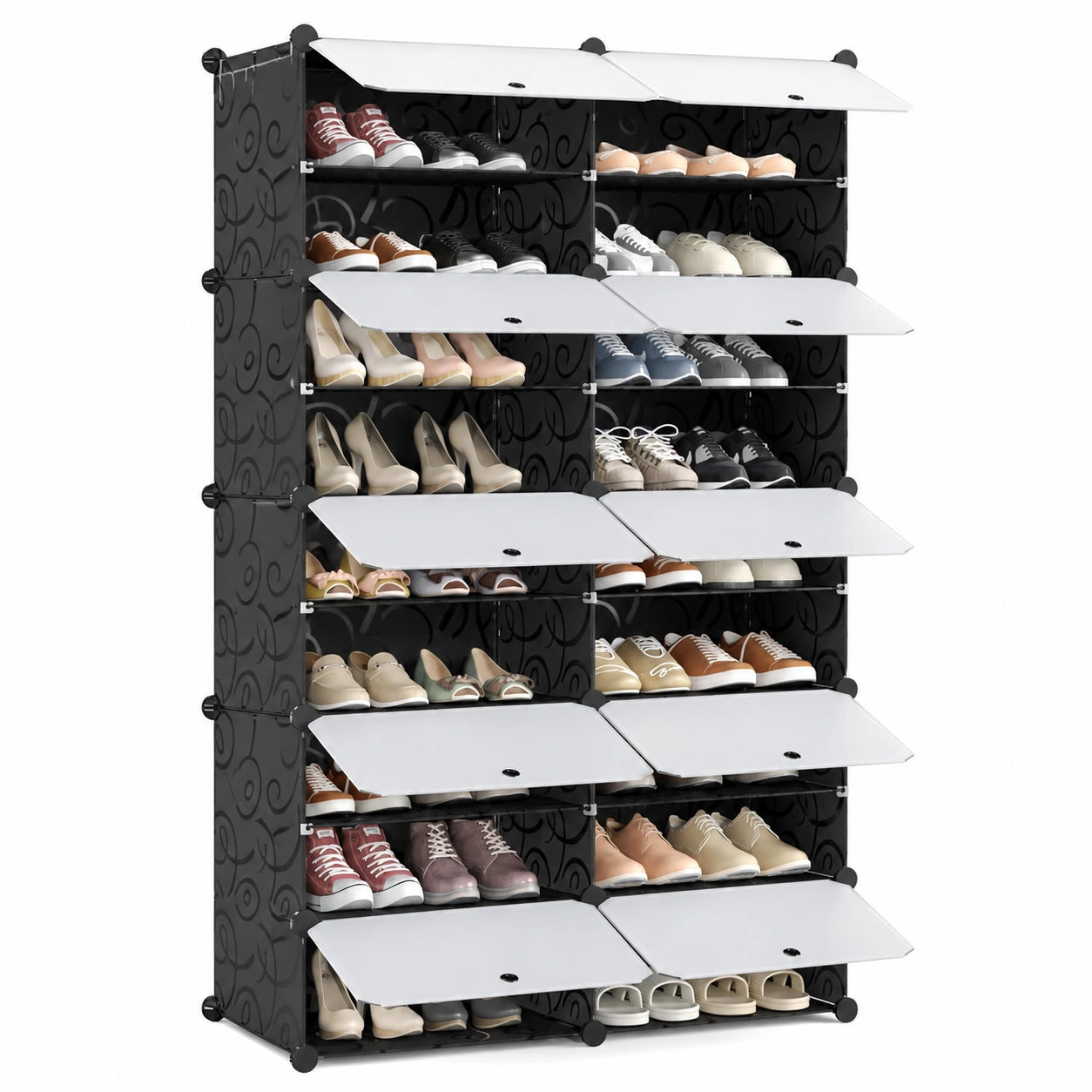 Schuhregal aus Kunststoff, 10 Ebenen für 40 Paar Schuhe, platzsparend für Flur und Schlafzimmer - Schwarz