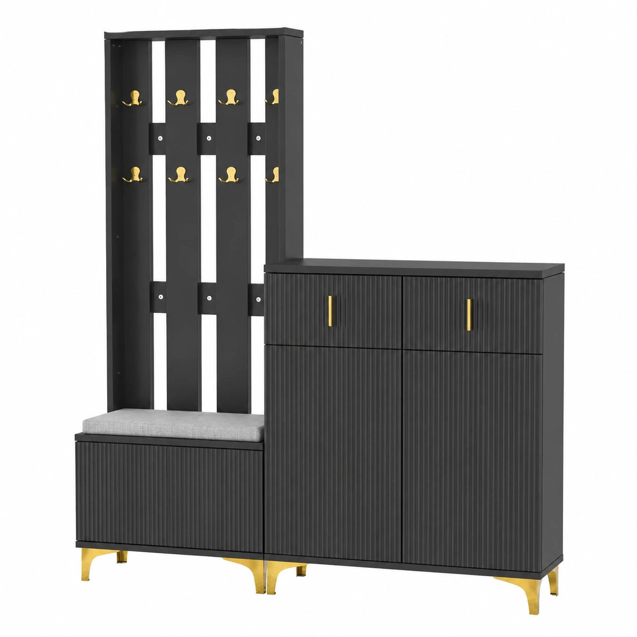 sogesfurniture Flur-Garderobenset mit Schuhbank, 8 Haken und großem Schuhschrank, Schwarz