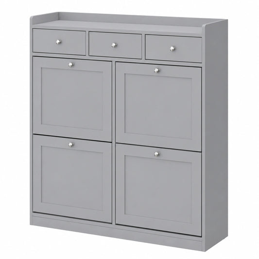 Vicco Schuhkipper Vitto in Grau, 100x99,5 cm, platzsparende Schuh- und Accessoire-Aufbewahrung mit 3 Schubladen & 4 Klappfächern