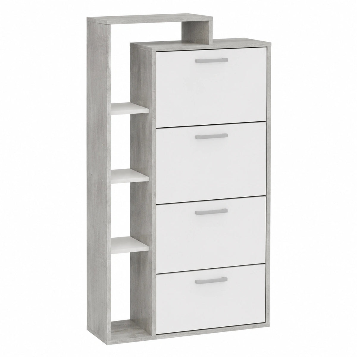 Vicco Orlando Schuhschrank Weiß/Beton, 80x166,1 cm, 4 Fächer zur Schuhaufbewahrung im Flur