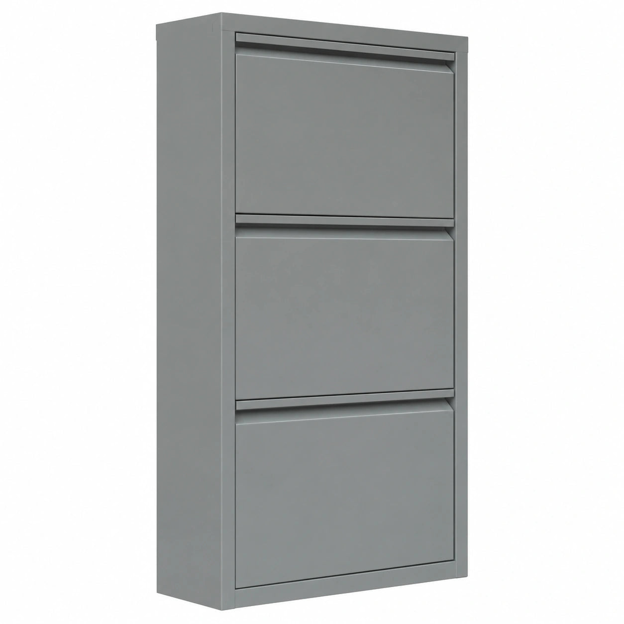 WOLTU Schuhschrank mit 3 Klappen, Metall Schuhregal für 9 Paar Schuhe, platzsparend für Flur und Wohnzimmer, 50x106x15 cm, Hellgrau
