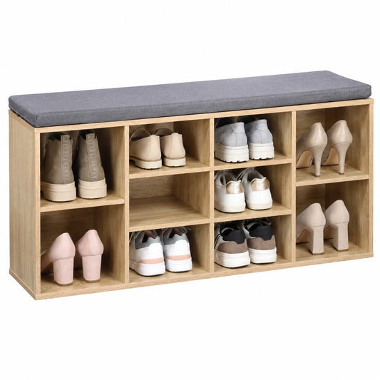 MOON HOME Schuhschrank mit gepolsterter Sitzfläche, Eichenoptik, FSC-zertifiziert, platzsparend und praktisch, 103.5 x 29.5 x 48 cm