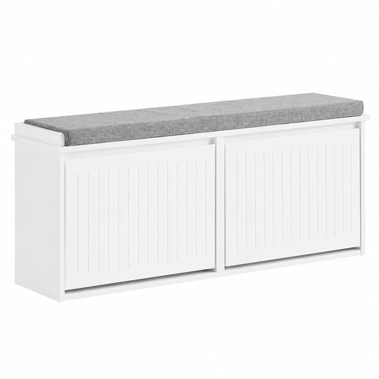 SoBuy Schuhschrank mit Sitzkissen und Stauraum, 158 kg tragfähig, Weiß, Flur und Wohnzimmer, 100x46x26 cm