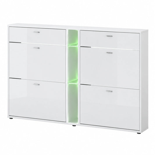 Schuhschrank mit LED-Beleuchtung, Weiß Matt und Hochglanz, 155,5x95x28 cm