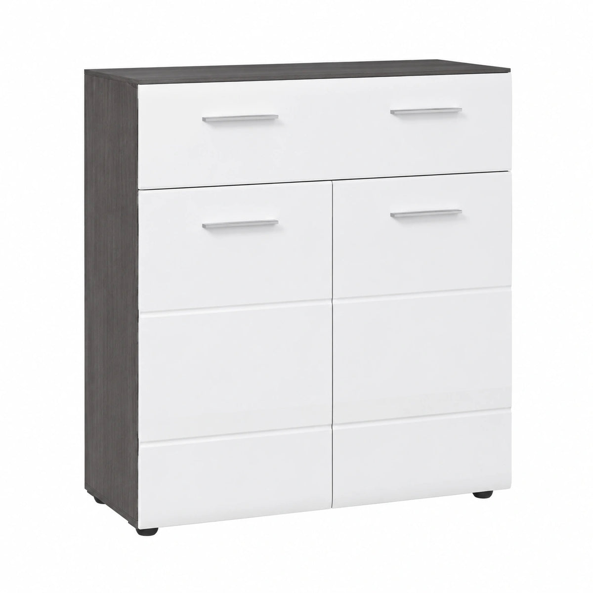 Trendteam Schuhschrank rauchsilber/weiß, hochglanz, Platz für 12 Paar Schuhe, 80x87x35 cm, chromglänzende Griffe, kratzfest