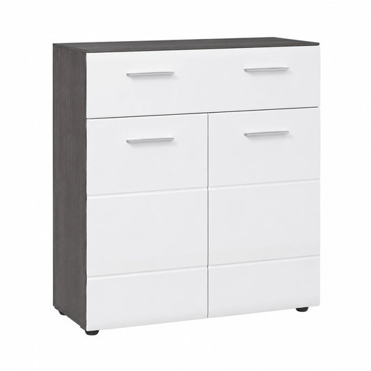 Trendteam Schuhschrank rauchsilber/weiß, hochglanz, Platz für 12 Paar Schuhe, 80x87x35 cm, chromglänzende Griffe, kratzfest
