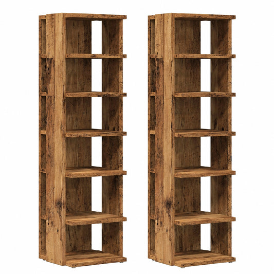Holzschuhschrank mit 6 Fächern, 2er-Set, Altholz-Design