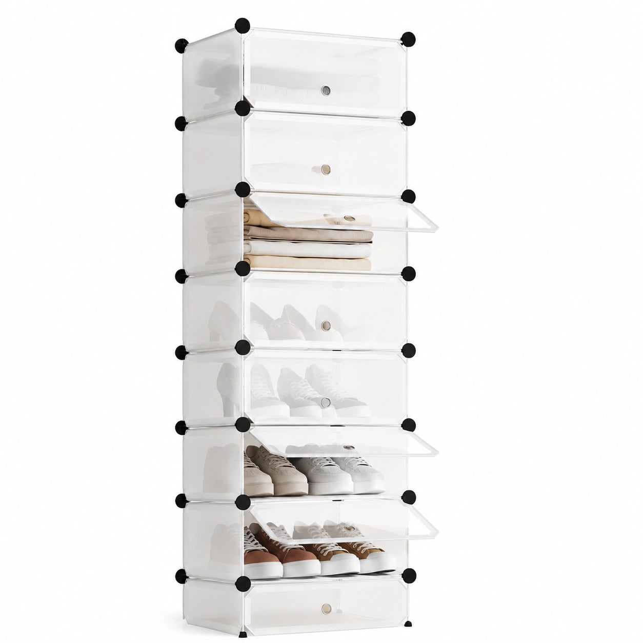 WOLTU Schuhschrank, Modularer Aufbewahrungsschrank mit Tür, 10 Fächer, Kunststoff, Weiß, 47x37x170cm