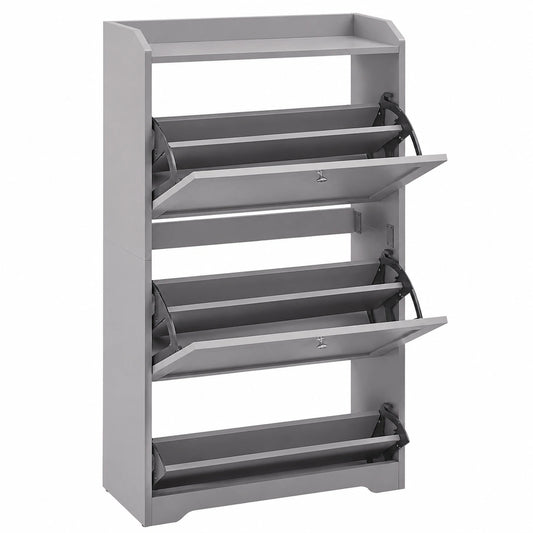 VASAGLE Schuhschrank mit 3 verstellbaren Klappen, Taubengrau, für 12-20 Paar, 24x60x121,2 cm