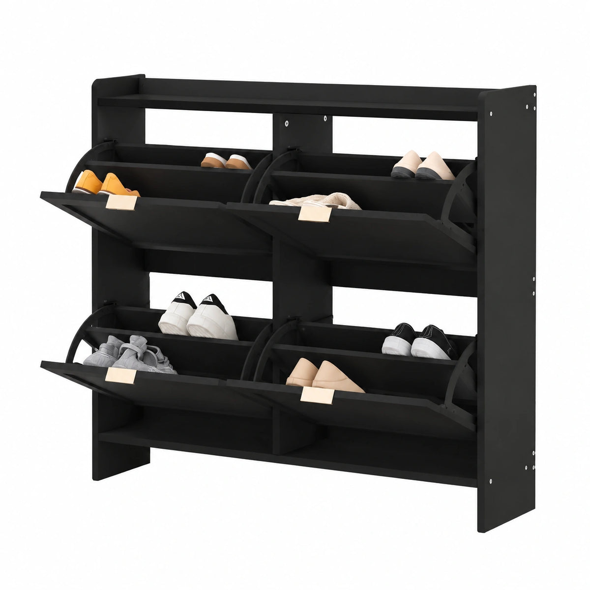 Moderner Merax Schuhschrank mit Schublade und 4 Klappen, Freistehend für Flur und Eingang, Schwarz