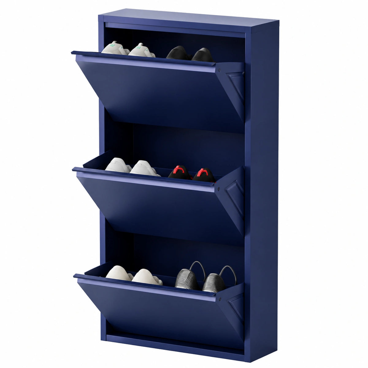 Moderne Nachtblaue Schuhkommode mit 3 Klappen für 6 Paar Schuhe