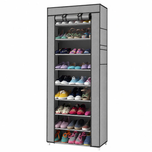 LEADZM Platzsparender Schuhschrank, 9 Ebenen mit Staubschutz, Grau, 60 x 30 x 160 cm