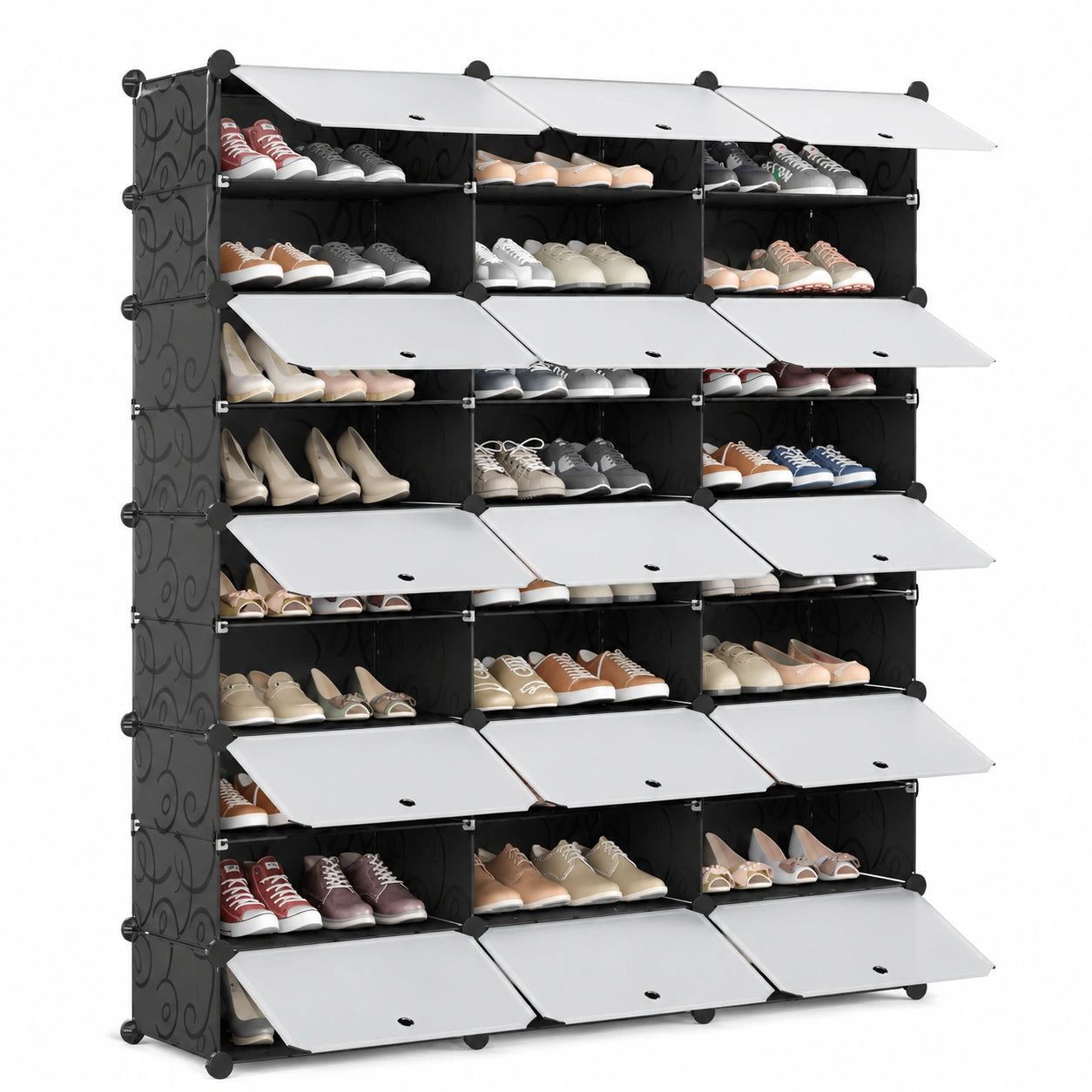 Mondeer Schuhregal aus Kunststoff mit 10 Ebenen, platzsparender Schuh-Organizer für 60 Paar Schuhe, ideal für Flur, Schlafzimmer und Wohnzimmer, Schwarz