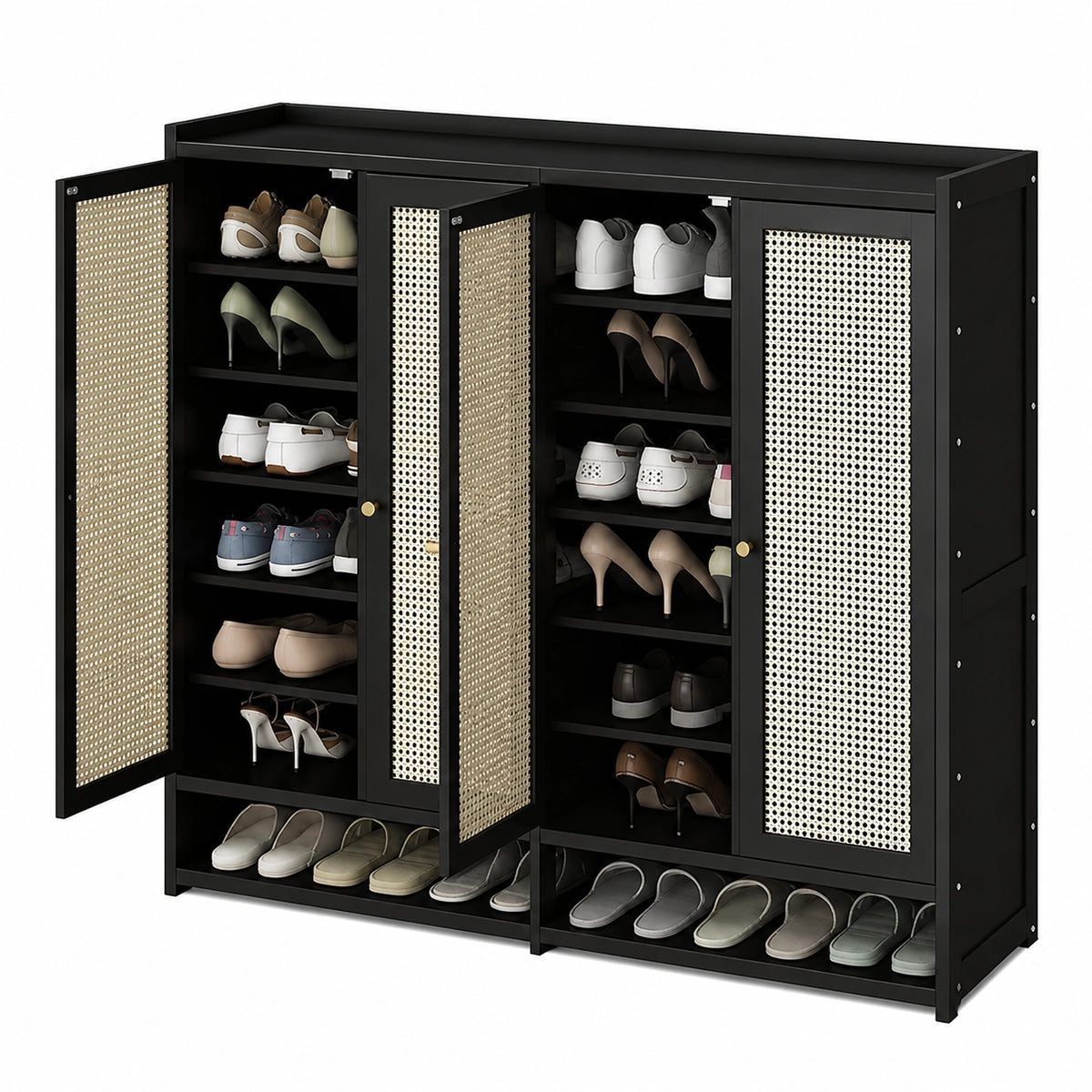 Moderner Schuhschrank aus Holz mit Korbgeflecht und Stauraum, Bambusdesign für Flur, Wohnzimmer und Schlafzimmer