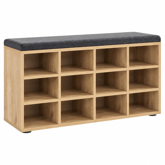 KOMTO Schuhbank mit Stauraum und Sitzpolster - Regal in Honig-Eiche, 104 x 50 x 30 cm, für Flur und Garderobe
