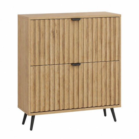 Eleganter Schuhschrank mit Klappschubladen, geriffeltes Design, freistehend für Flur und Wohnzimmer