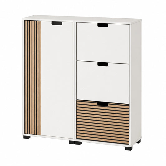 Schildmeyer Ryker Flurmöbel-Set, Schuhschrank und Regal in Mattweiß mit Akustikpaneel-Design
