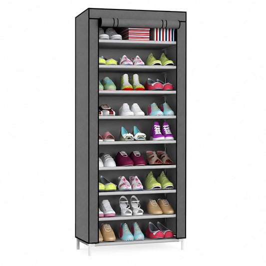 Schuhregal aus Stoff mit 9 Ebenen, platzsparender Schuhschrank für bis zu 27 Paar Schuhe, 30x60x158cm, mit Reißverschluss und Staubschutz