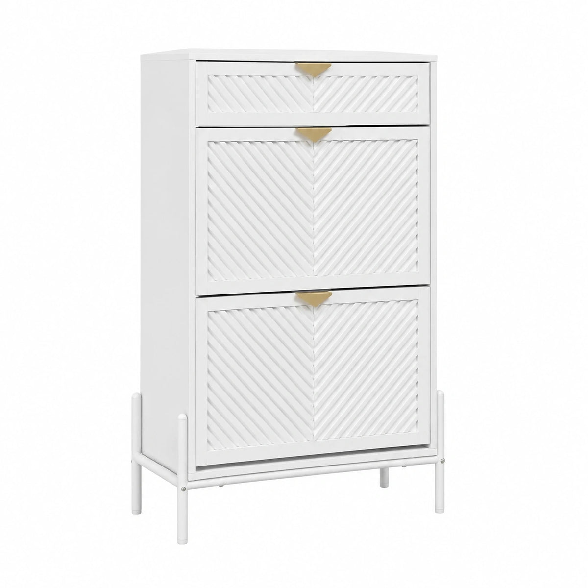 Platzsparender Schuhschrank mit Klappen und Schubladen für Flur, Weiß