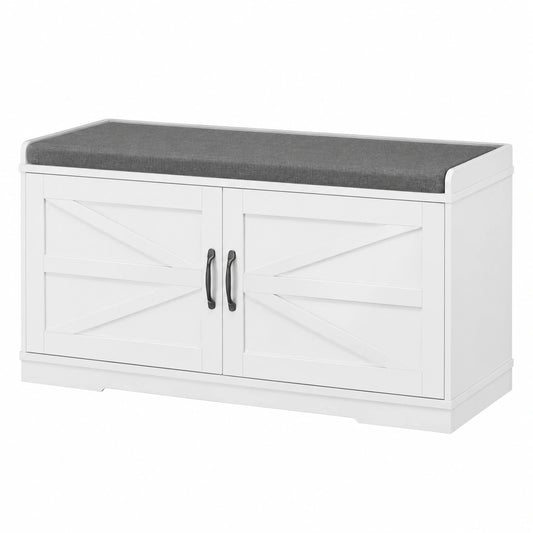 Gyfimoie Schuhbank mit Stauraum und Sitzpolster, schmaler Schuhschrank mit Türen, ideal für Flur, Schlafzimmer und Wohnzimmer, Weiß, 35 x 100 x 50 cm