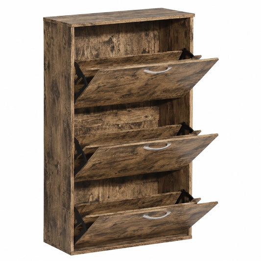 Garvis Schuhschrank mit 3 Klappen – Platz für 16 Paar – Schmal und kompakt – 60x105x28 cm – Rustikales Design