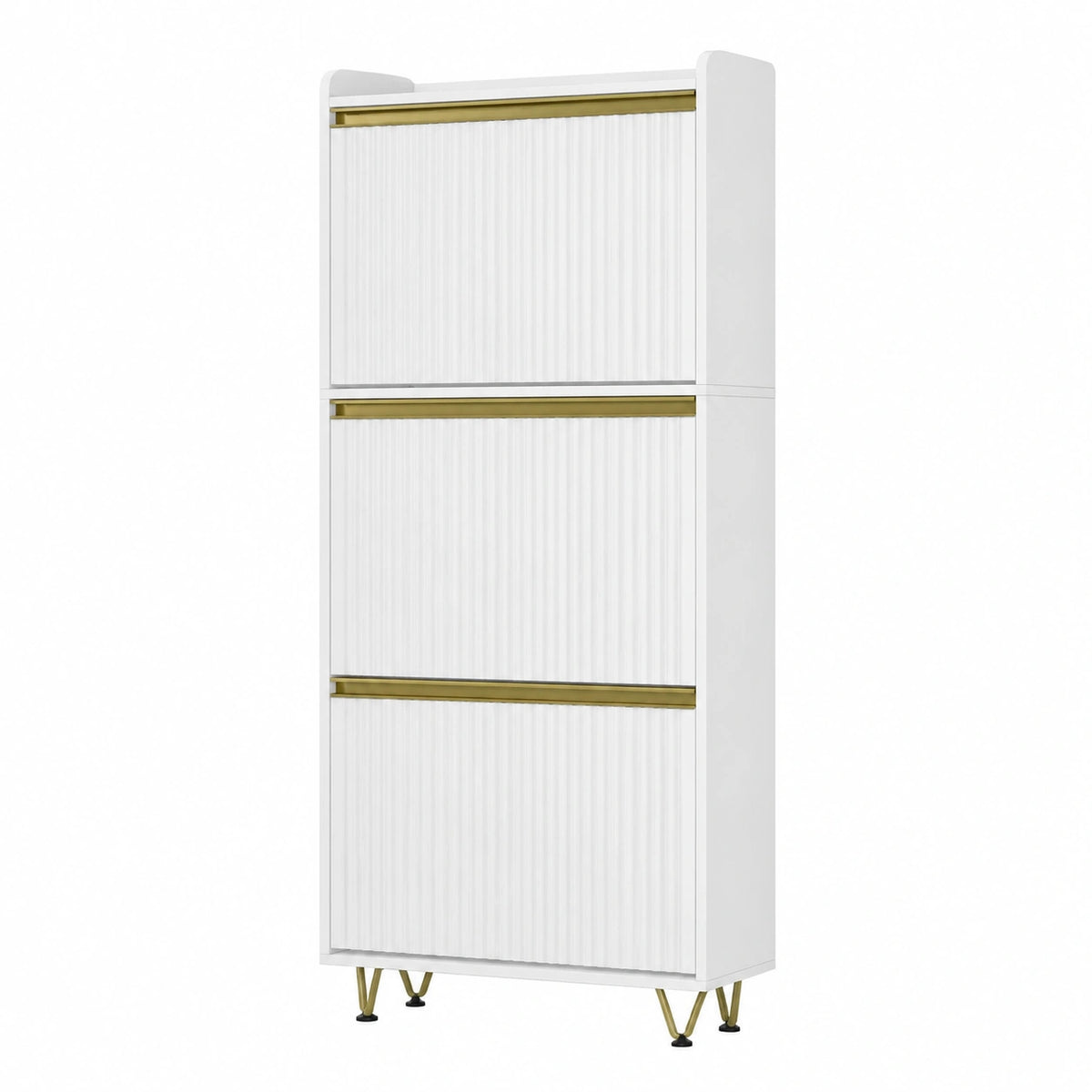 Moderner Schuhschrank mit 3 Klappen, platzsparend, für 16-18 Paar Schuhe, verstellbares Design für Flur oder Garderobe, Weiß-Gold