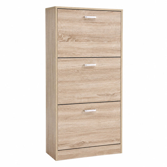 VASAGLE Schuhschrank mit 3 Klappen, verstellbar, Eichen-Optik, 60 x 120 x 24 cm